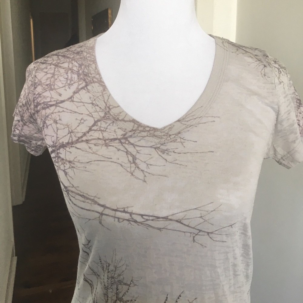 Sheer Tree Pattern T-Shirt Rhinestones - Picture 3 of 5